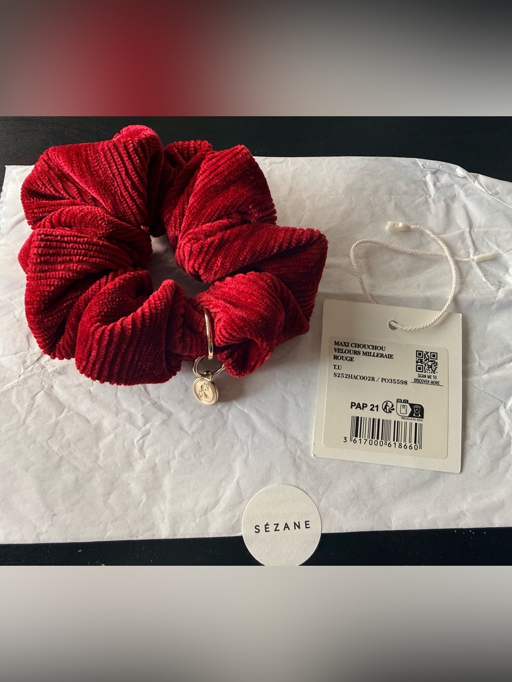 Sezane Maxi Scrunchie Corduroy Velvet Red - Size TU